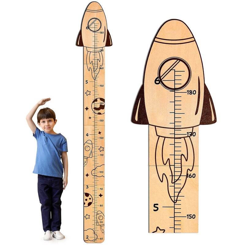 Beinou Growth Chart for Wall Wood Height Chart for Kids Height Measurement for Wall Boy Girls Height Wall Chart Growth Measuring Ruler Room Wall Decor,Rockets - Image 1